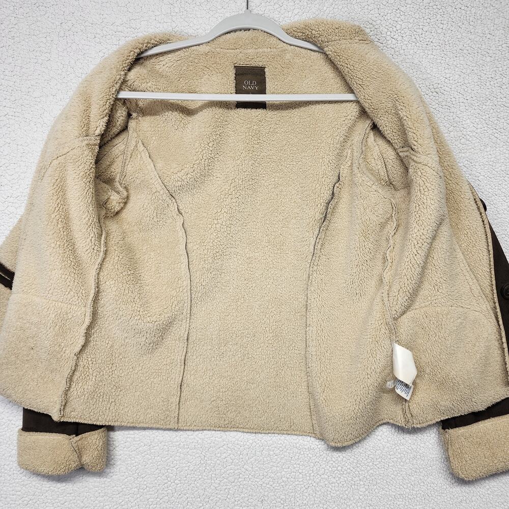 Vintage Old Navy Womens Faux Suede Jacket Size L Brown Sherpa Lined Buckle Y2K - Picture 8 of 14